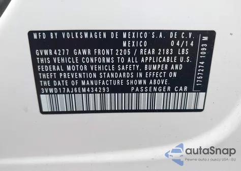 2014 Volkswagen Jetta 1.8T Se из США, поврежденный, VIN 3VWD17AJ6EM434293